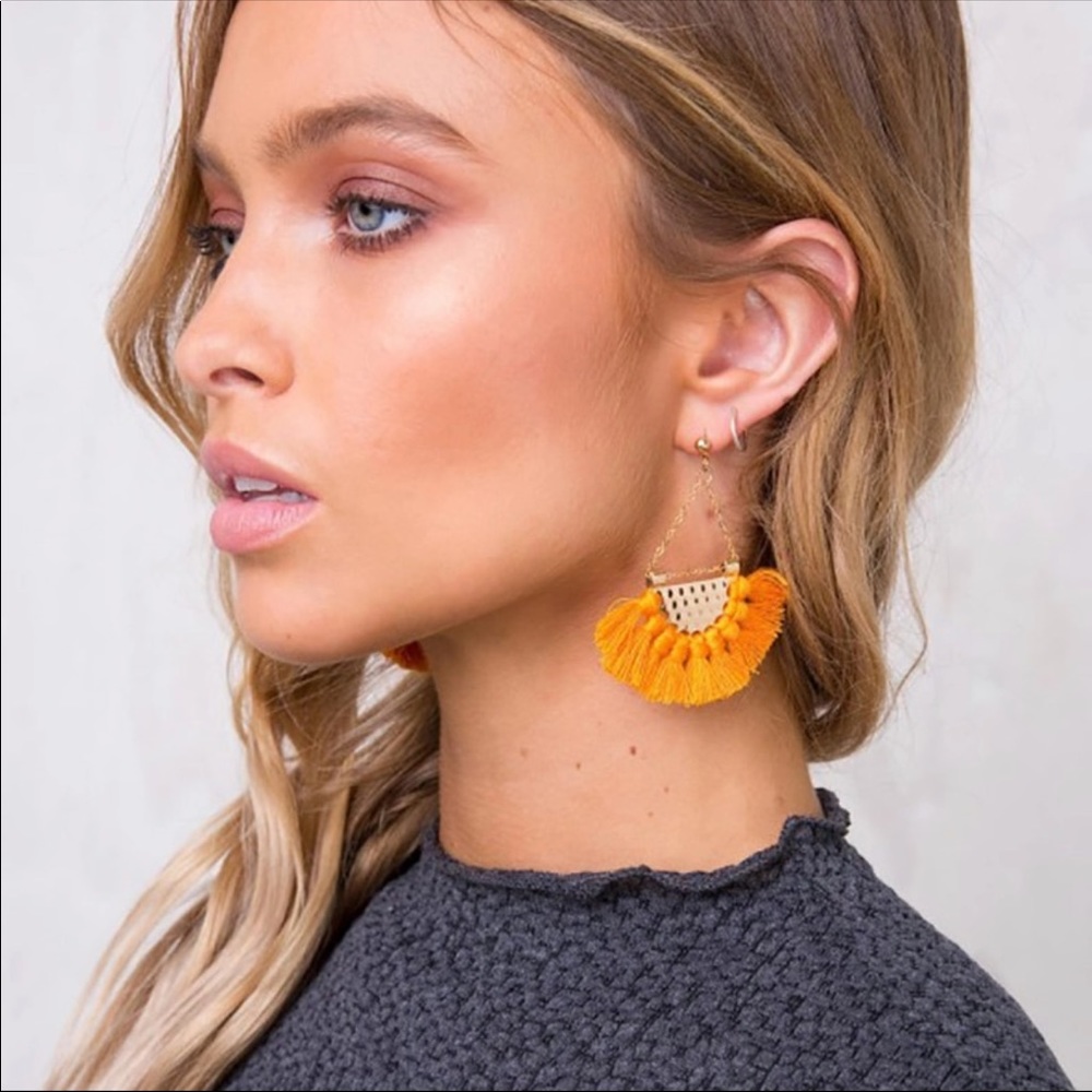 Yellow fringing tassel earrings
